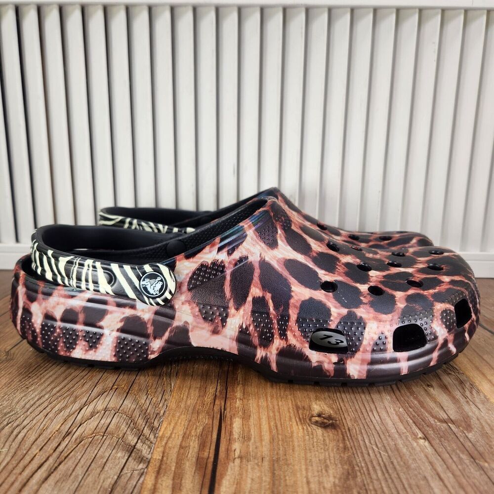 CROCS Classic Animal Remix Clog 207840-0ZR Mens Sz 13 Leopard Zebra Print Shoes